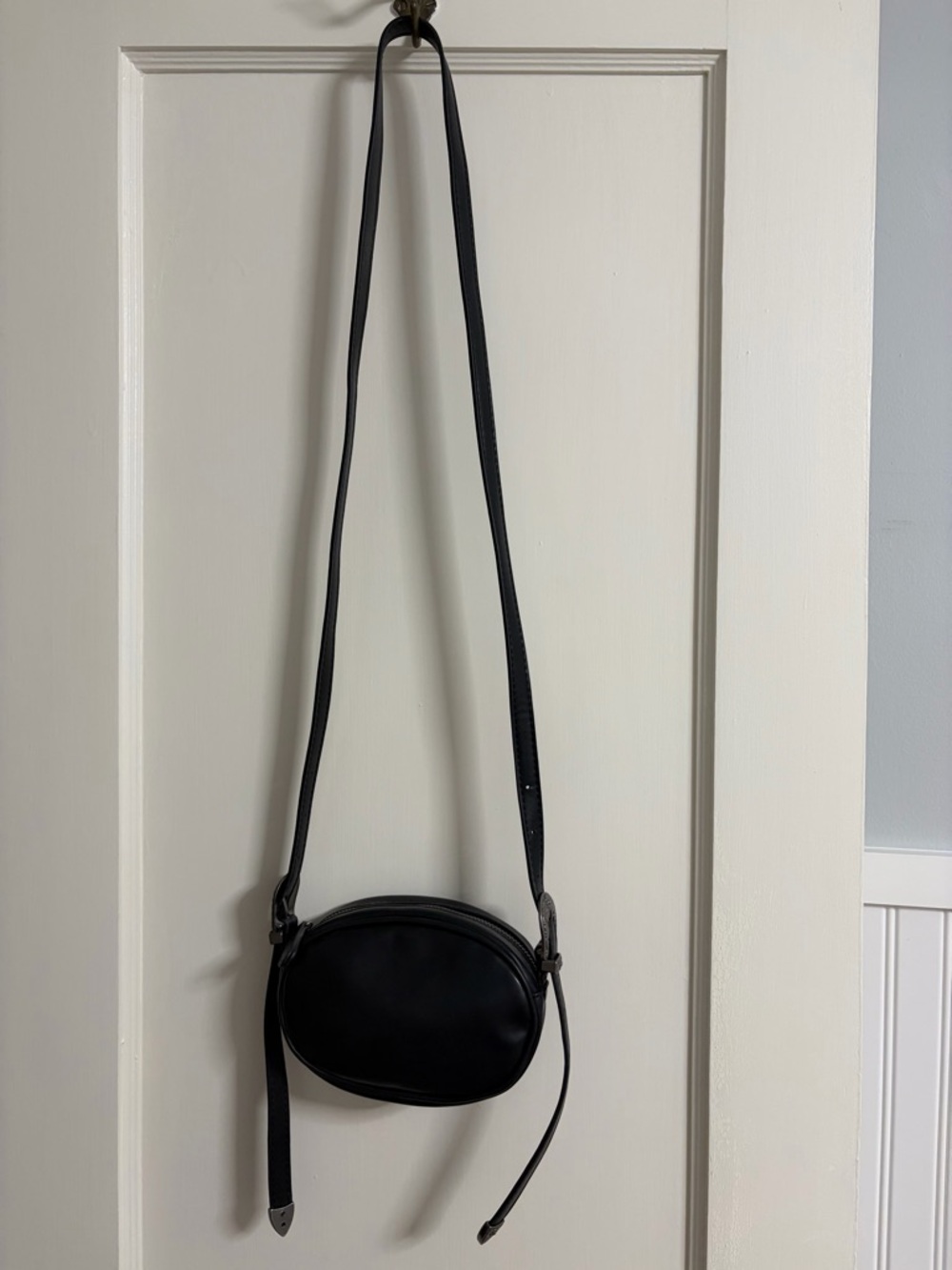 Urban Outfitters Black Faux Leather Western Double Buckle Mini Crossbody Bag